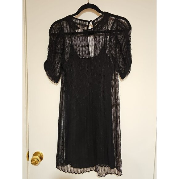 ALT Elena Gilbert Anthropologie Wilfred Crochet Dress Sz Small Black Whimsigoth - Picture 4 of 9